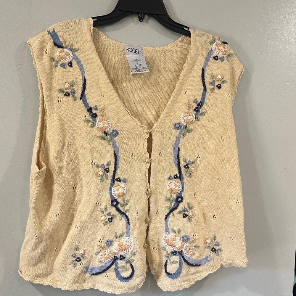 Koret Women's 1XL Embroidered Blouse short sleeve cardigan Ramie/cotton blend